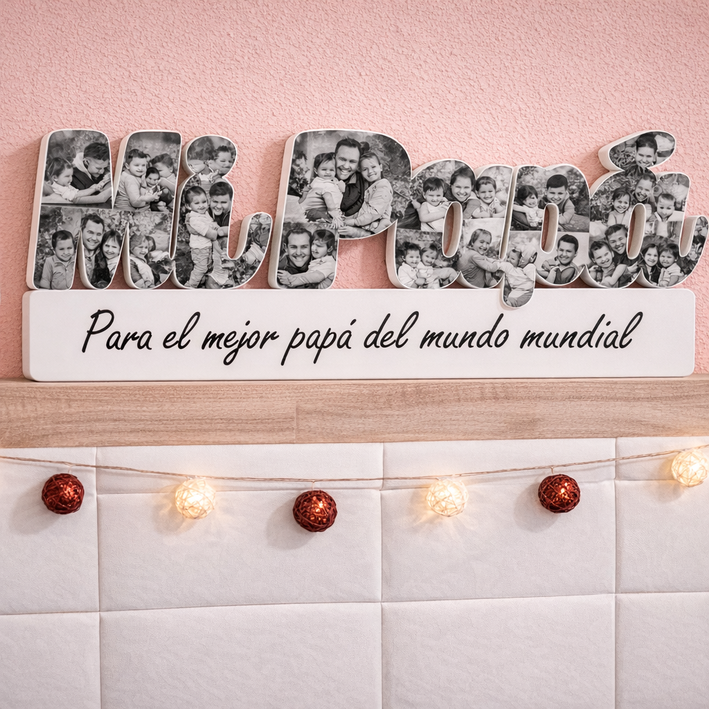 Crea unas letras 'Mi Papá' con vuestras fotos favoritas y sorprende con un regalo único. Personaliza el texto y descubre tamaños.