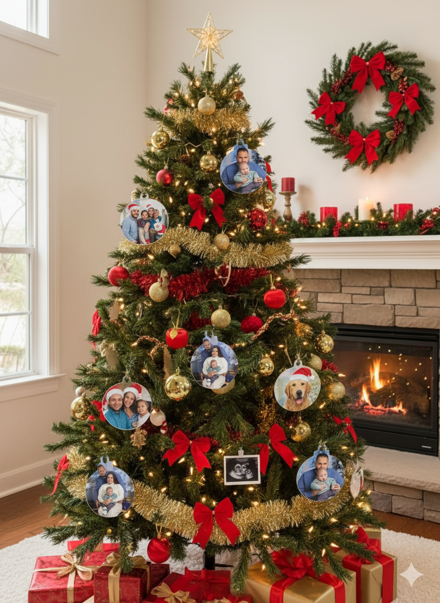 Árbol de Navidad con adornos personalizados con fotos