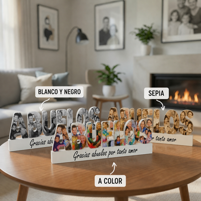 ABUELOS con fotografías y base dedicatoria