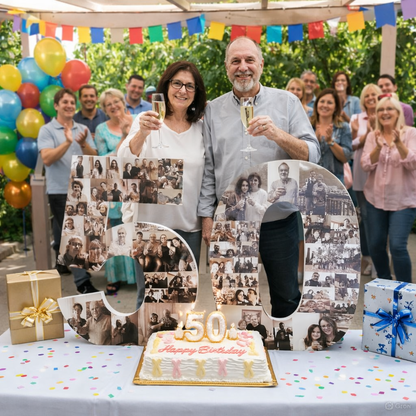 Número 50 con fotografías de 75 cm en un cumpleaños - Picletters