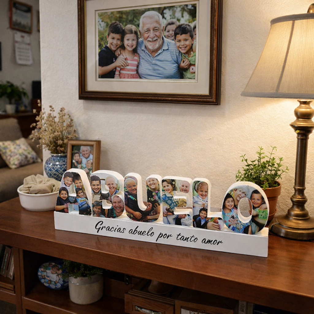 ABUELO con fotografías y base dedicatoria