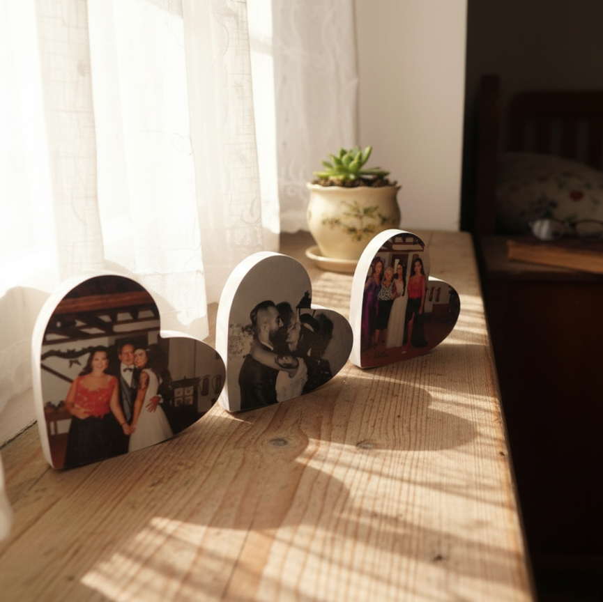3 corazones con fotografías