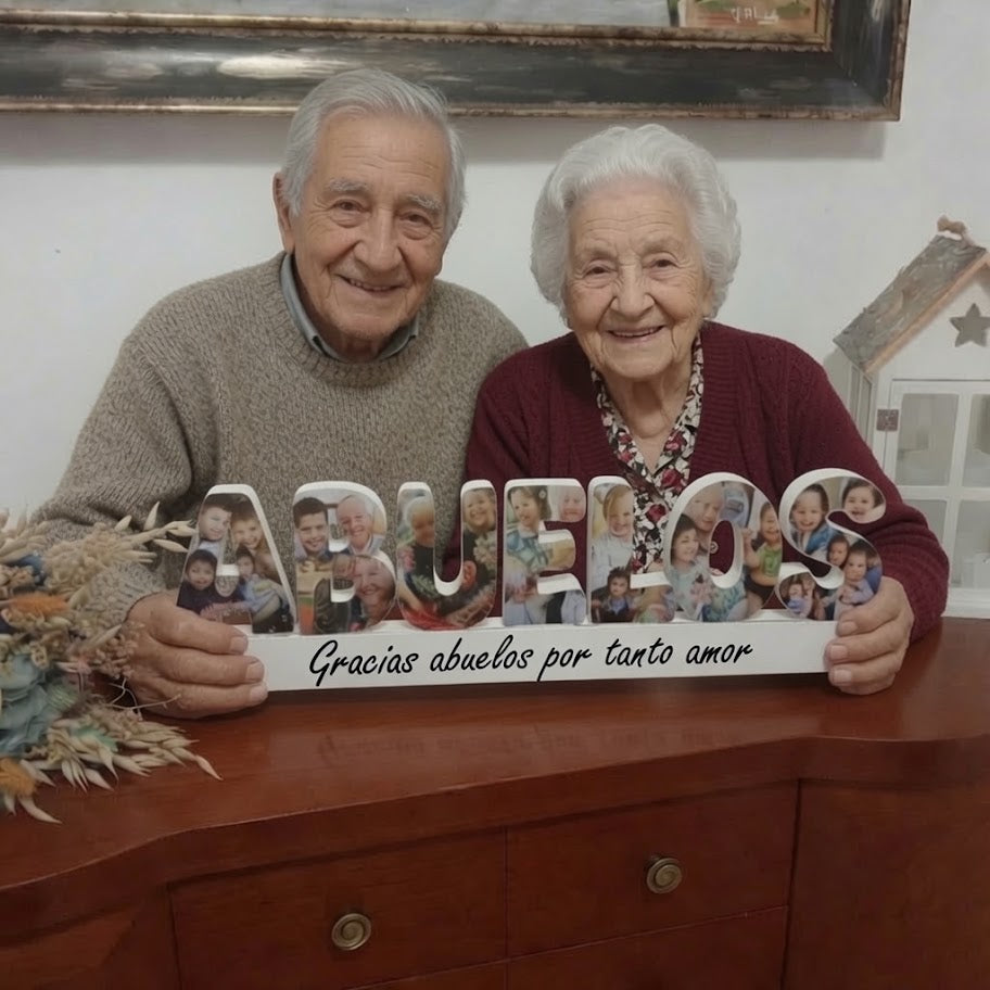 ABUELOS con fotografías y base dedicatoria