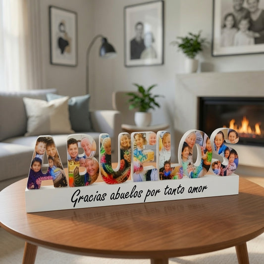ABUELOS con fotografías y base dedicatoria
