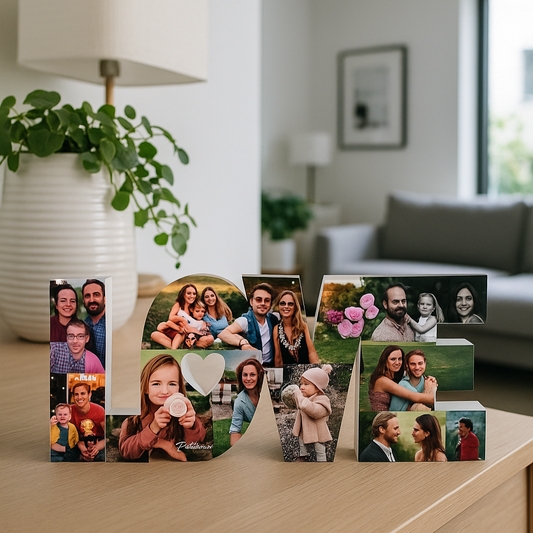 LOVE unido mayúscula con fotografías